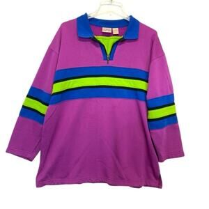 Vintage Laura Gayle 1/4-Zip Rugby Sweatshirt Women’s XL Color-Block Retro 80s